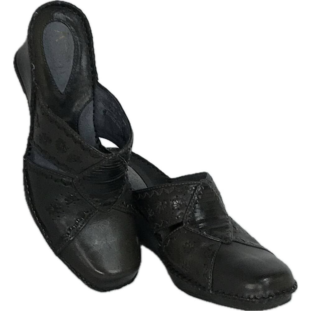 Clarks Artisan Dark Gray Leather Slip On Comfort Heeled Wedge Mule Shoe Women 8 - Picture 3 of 8